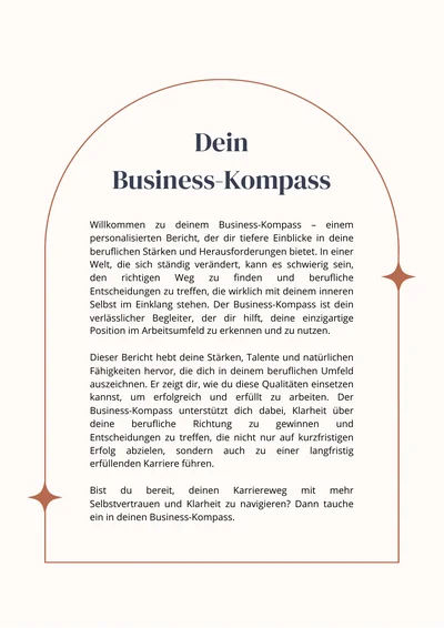 Beispielseite aus dem Business Report: Einleitung „Dein Business-Kompass“