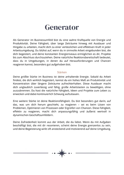 Beispielseite aus dem Business Report: Typ-Analyse Generator